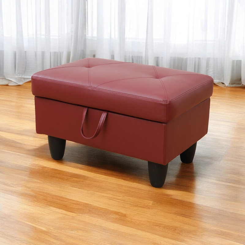 Repose-pieds capitonné rectangulaire avec rangement en similicuir de 28,5 po Orella, Similicuir diamant rouge