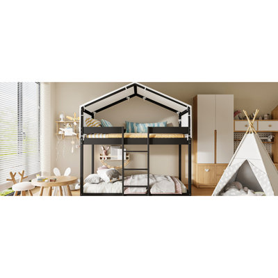 Lit superposé simple au-dessus de bois avec tente, finition, construction solide, maisonnette amusante pour une maison solide, option de rangement supplémentaire