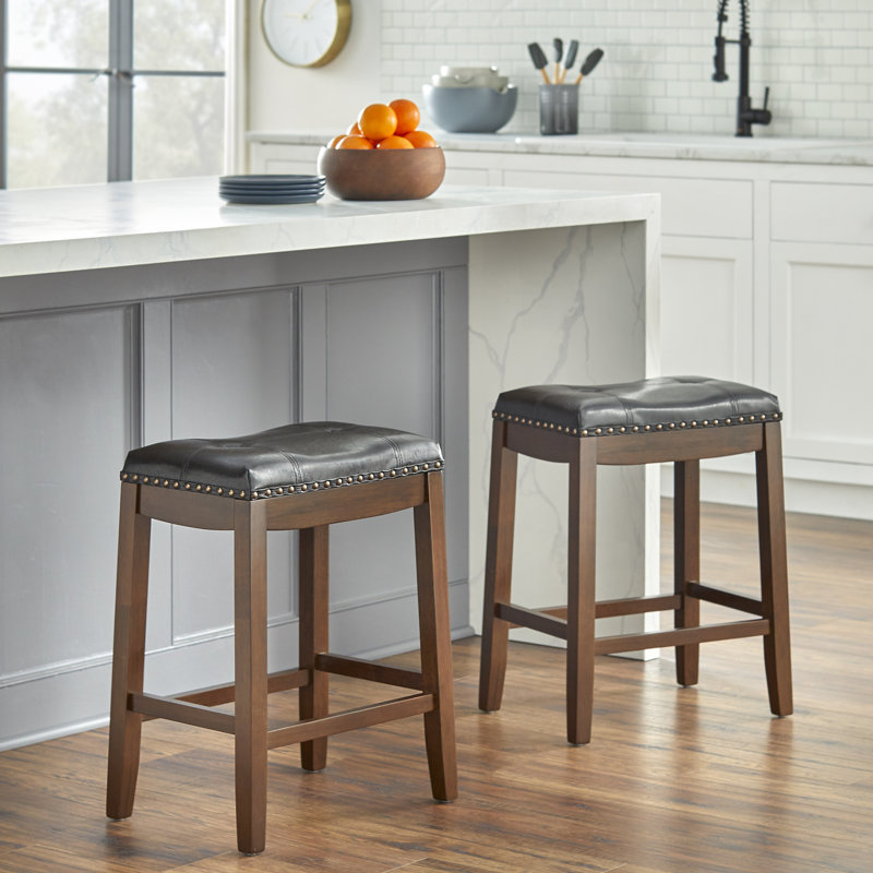 Tabouret de selle rembourré 24 po Brenner, Brun, Noir