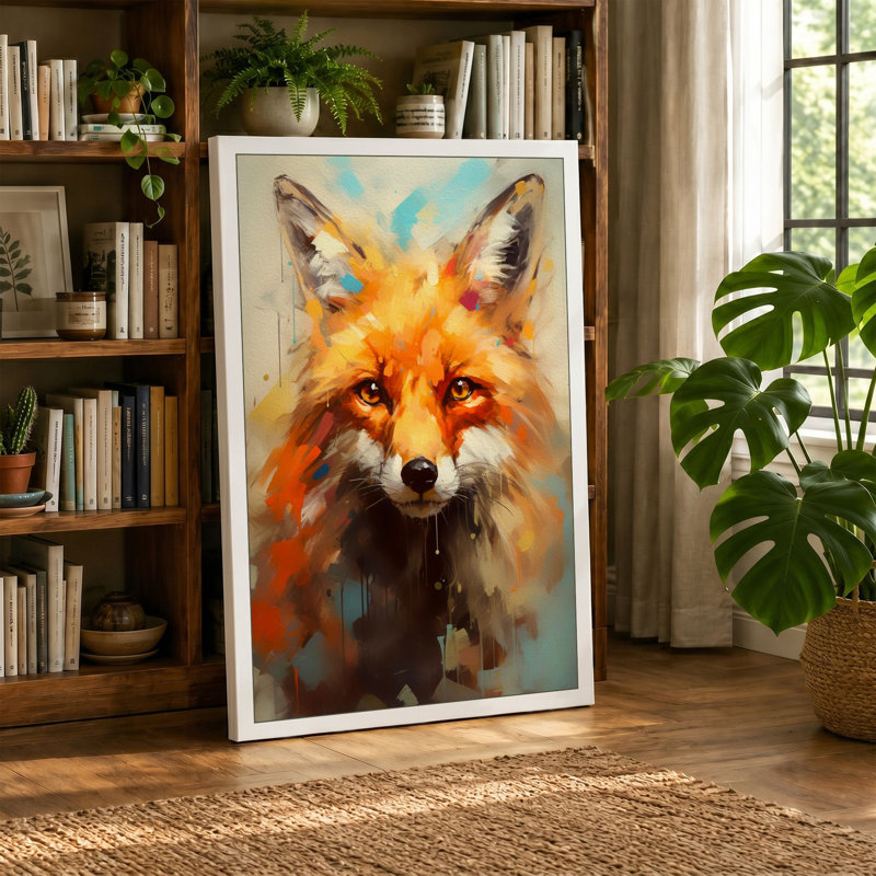 Watercolour Fox Study Boho - Print, 30x20 - 76.2 x 50.8 cm, Black Border