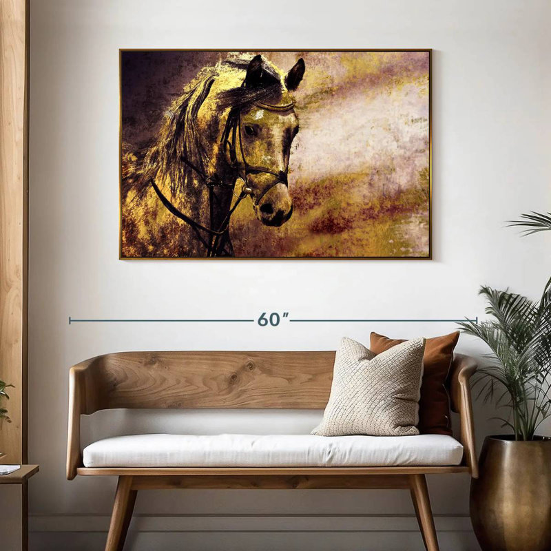 Portrait de cheval arabe, 46 po x 31 po, Cadre flottant doré