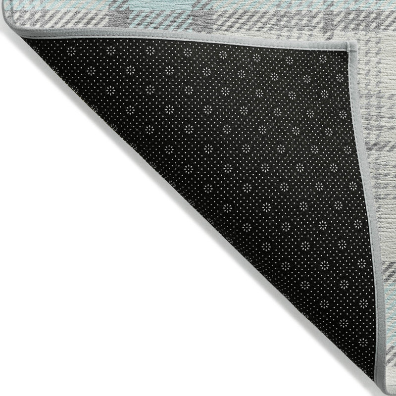 Sky Blue Plaid Machine Washable Synthetic Indoor/Outdoor Rug