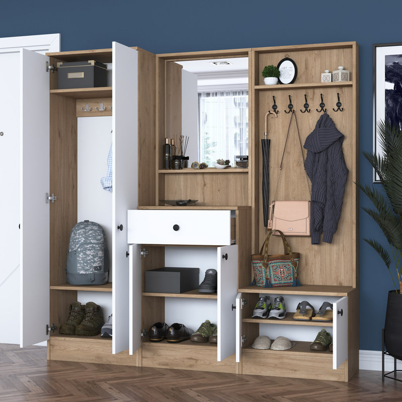 5-In-1 Entryway Hall Tree With Mirror, Shoe Storage And Coat Rack