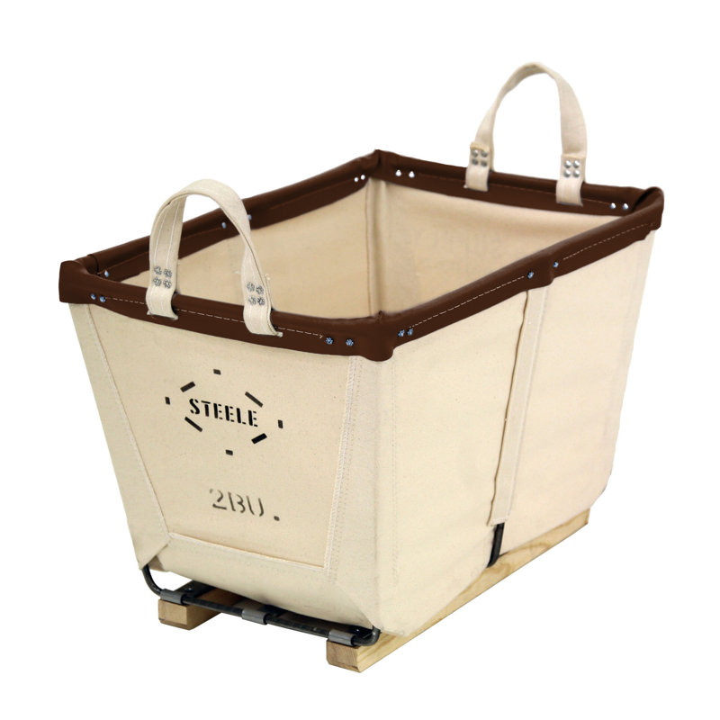 Laundry Basket with Handles, Brown Leather, Wood Runners