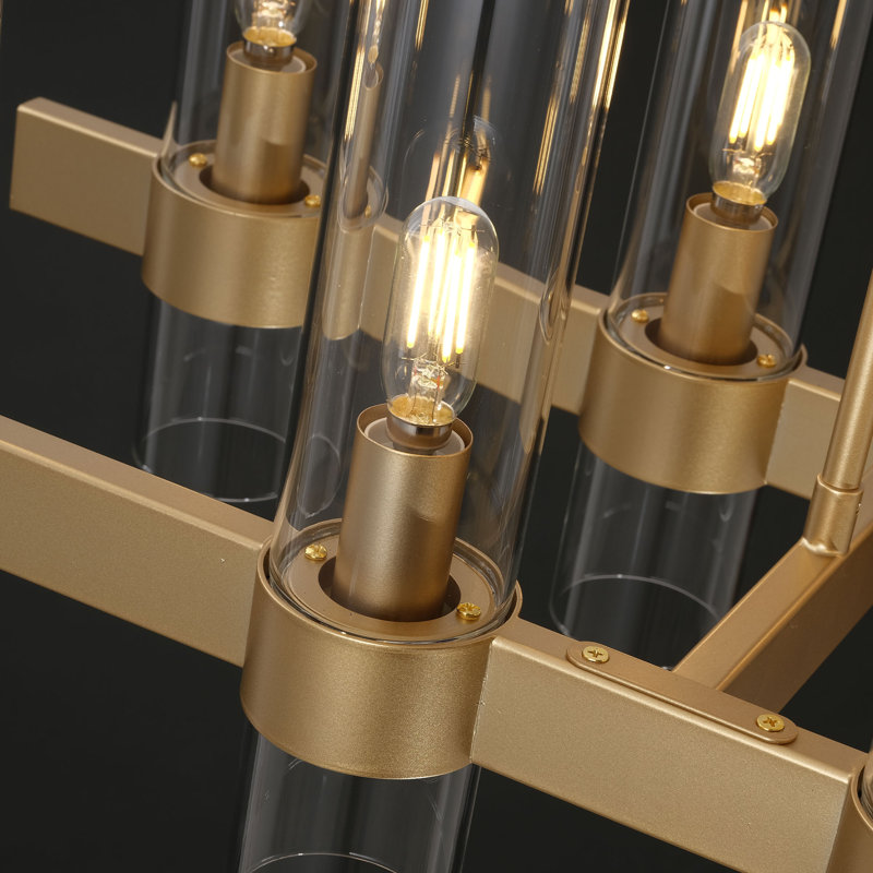 Acevedo 16-Light 54" Dimmable Square / Rectangle Chandelier Glass Kitchen Island Lighting, Gold