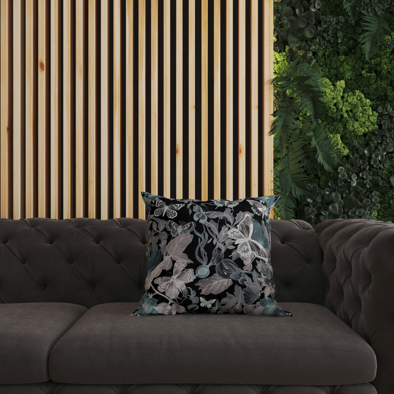 Coussin Butterfly Haven, H 16 po x l 16 po, Noir / bleu sarcelle