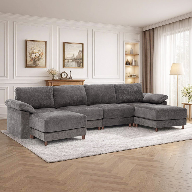 Canapé modulaire moderne pour le salon, Gris chenille, H 37 po x l 145,7 po x P 37 po