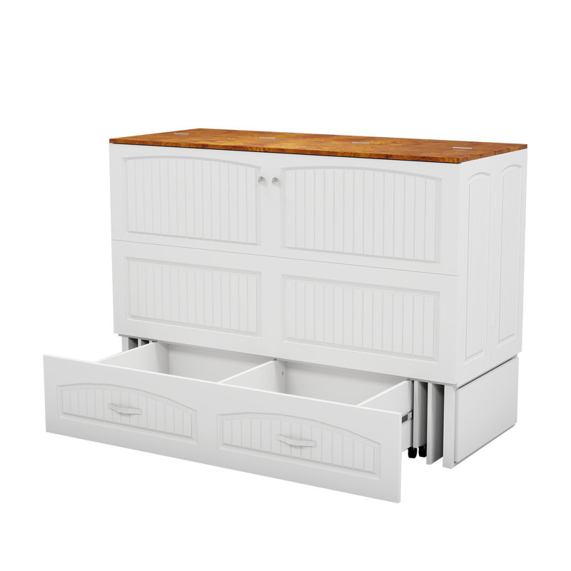  Queen Murphy Bed Cabinet with Storage Drawers, Built-in Charging station, Mattress Included