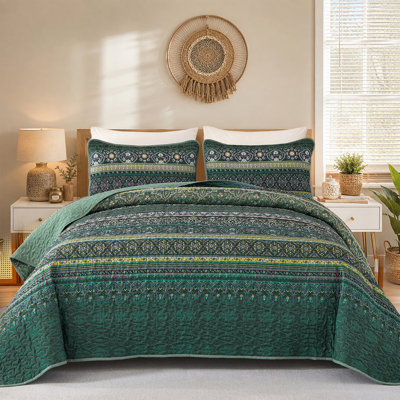 Set of 3 Boho Bohemian Quilt Set Lightweight Reversible Microfiber Bedspread Coverlet All Season Bed Decor