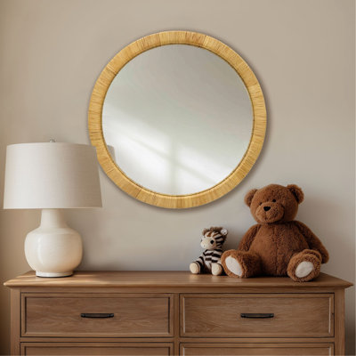 Miroir d'appoint naturel en rotin naturel de 36 pouces pour une utilisation rustique, d'entrée ou de chambre à coucher