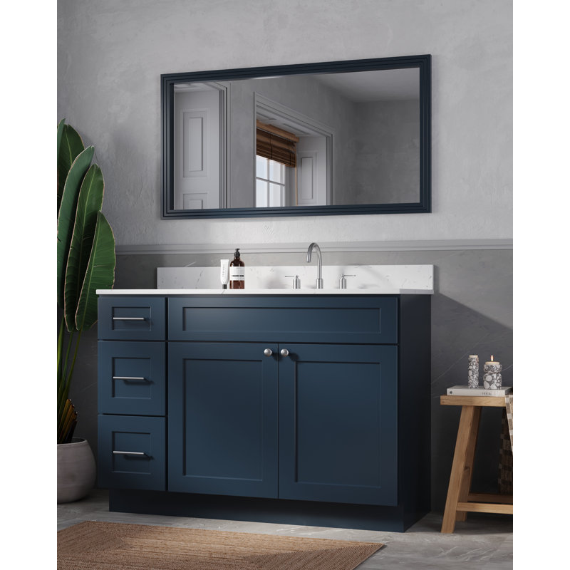 Meuble-lavabo simple avec plateau en quartz Disar, Oui, Bleu