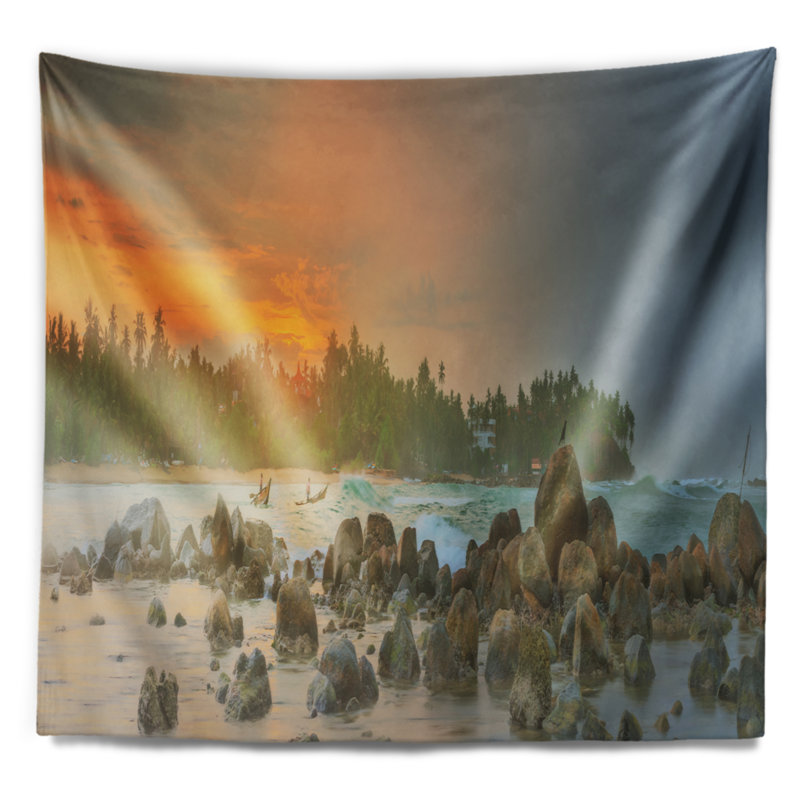 Paysage, paysage tropical, plage tropicale, tapisserie, H 78 po x l 92 po