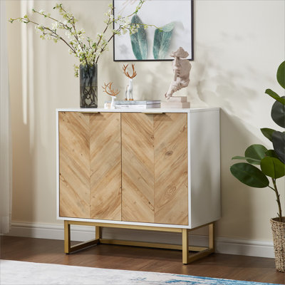 White and Gold Storage Cabinet with 2 Doors, Modern Buffet Sideboard Cabinet with Storage,Accent Cabinet for Living Room, Dining Room, Entryway