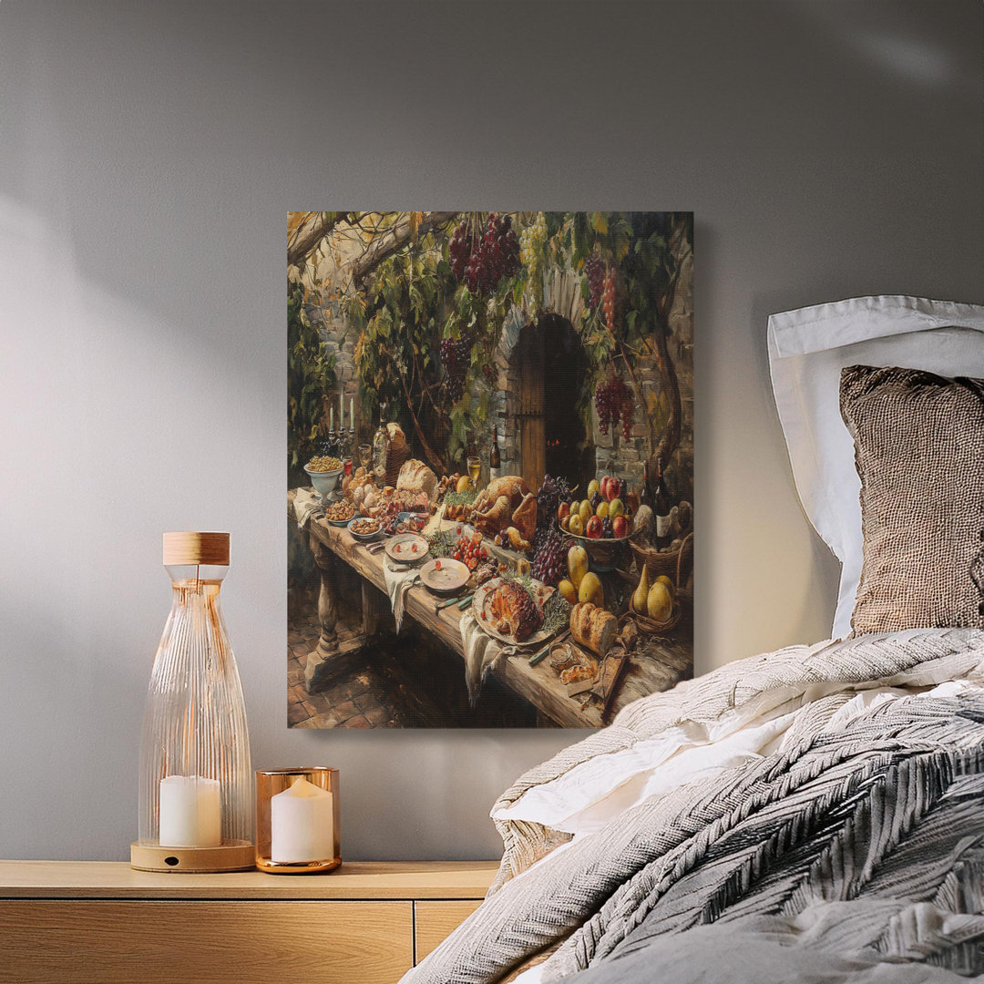 Feast Canvas Wall Art, Rustic Still Life Painting Print, Gallery Wrapped, Ready to Hang, Archival Quality, Farmhouse Decor, Kitchen Art