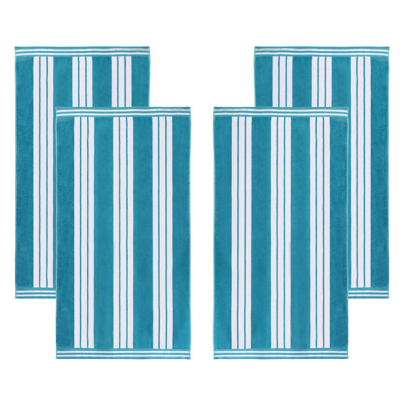 Chira Oversized Stripe Cabana 100% Cotton Beach Towel, Turquoise, Beach Towel - 4 Pack