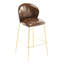 Tabourets de bar d'intérieur avec similicuir brun foncé et pieds en métal doré de 2, conception à dossier bas, assise stable et confortable pour opulence de cuisine, structure, hauteur réglable, rembourrage
