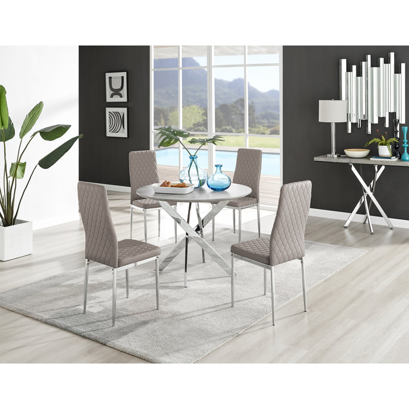 Eubanks 4 - Person Dining Set, Cappuccino, Grey Concrete