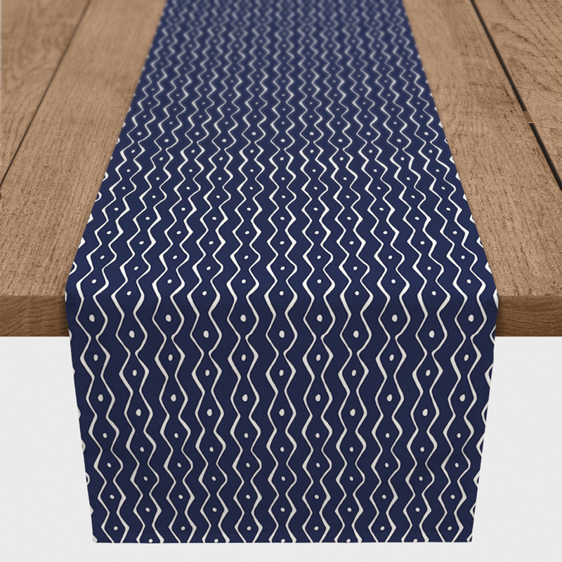 Koziol Geometric Table Runner, 90" L x 16" W, Navy Blue, Chevron