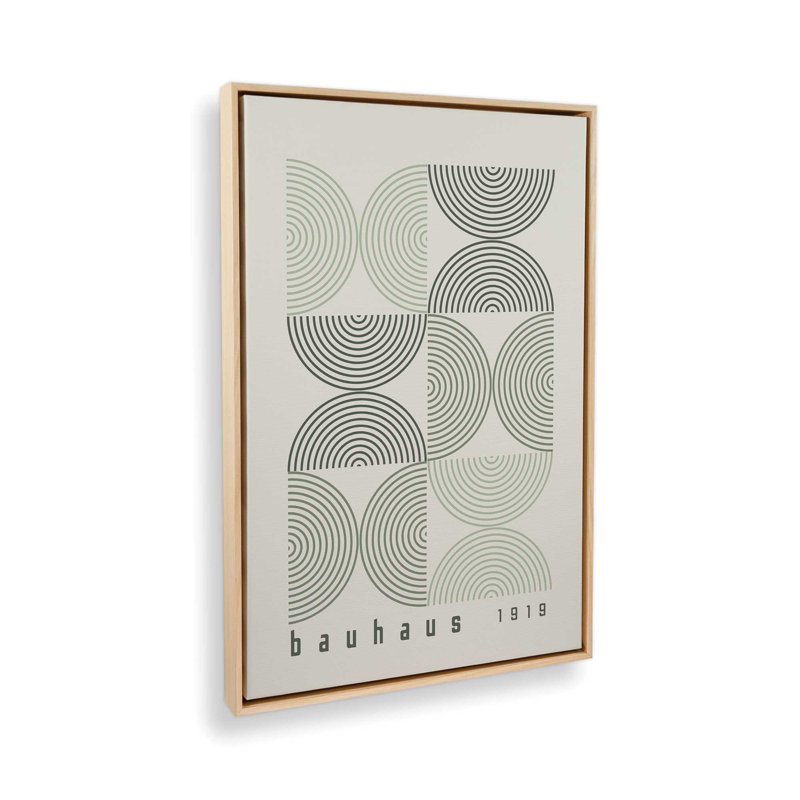 Affiche de composition Bauhaus, Cadre américain en érable flottant, Beige/vert, H 18,75 po x l 12,75 po