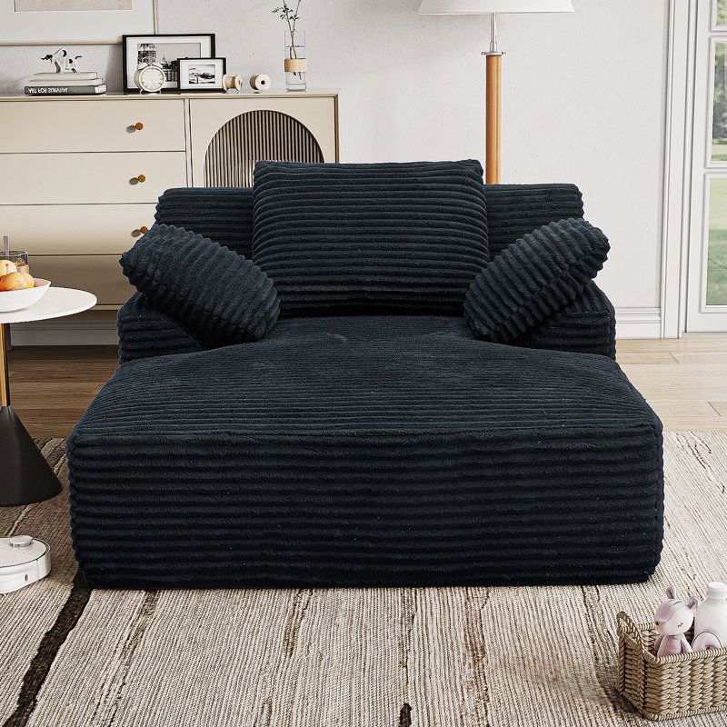 Méridienne intérieure 51 po surdimensionnée en velours côtelé moelleux, fauteuil de lecture à assise profonde pour le salon, aucun assemblage requis, noir
