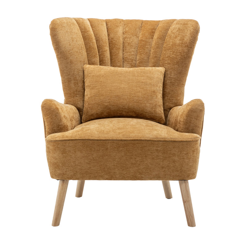 Upholstered Wingback Single Sofa Accent Chair with Wooden Legs, Blue Polyester, Black