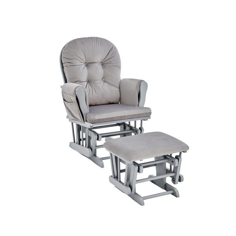Cleo Wooden Glider and Ottoman, Gray Wood, Gray Polyester