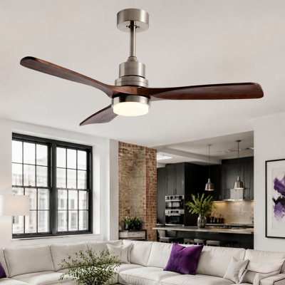 52'' Wood Dimmable Ceiling Fan with Lights and Remote Control Nickel 3CCT Reversible DC Motor Timer Memory
