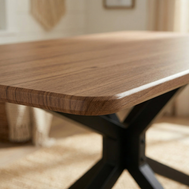 55.1" Brown Wood Grain Rectangular Dining Table With Black Metal Base For Kitchen, Dining Room, Living Room