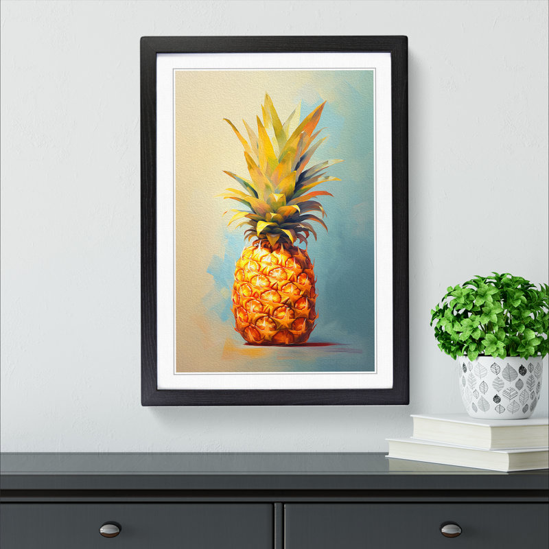 XYZ-FRM-V1223-5184 Pineapple Modern - Single Picture Frame Print on Wood, Black, 46cm H x 34cm W x 2cm D
