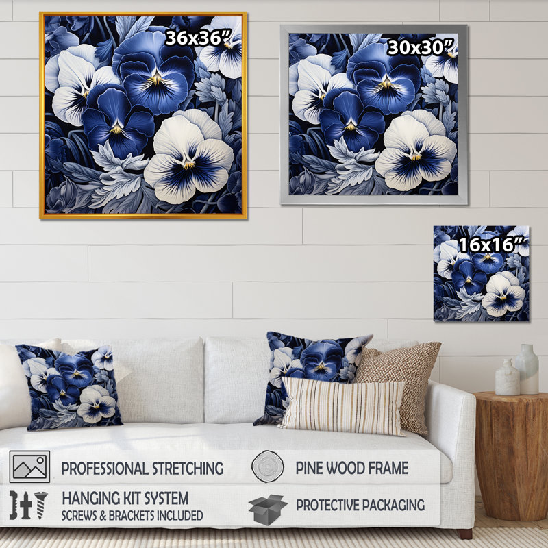 «Minimalisme Pansies In The Shadows», art mural sur toile, Cadre flottant noir, H 30 po x l 30 po x P 1 po