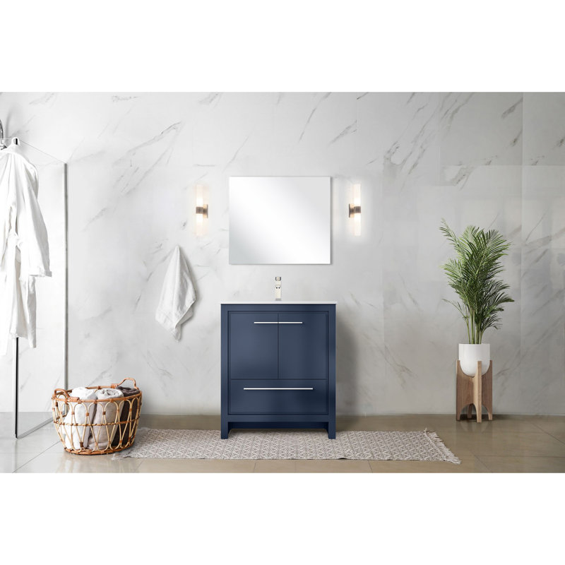 30 po L x P 20 po. Meuble-lavabo bleu marine avec plateau et robinet en marbre de culture - fermeture en douceur, grande armoire de rangement intérieure, tablette ouverte avec tiroir, tablette de rangement 30 po x 20 po