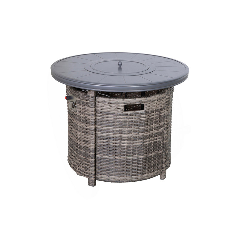 Table de foyer d'extérieur en aluminium 25 po x l 32 po avec couvercle, Mélange de gris
