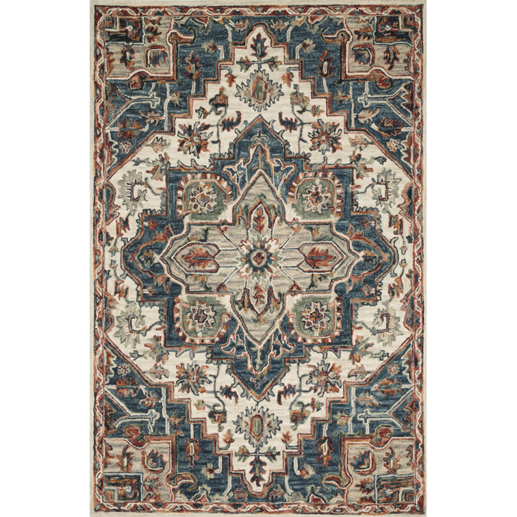 Tapis bleu en laine crocheté à la main Goncalvo