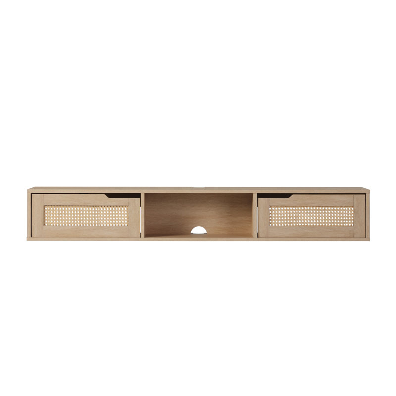 Petoskey Floating Wall Mounted TV Stand with 2-Dropdown Doors, Coastal Oak, 58" W