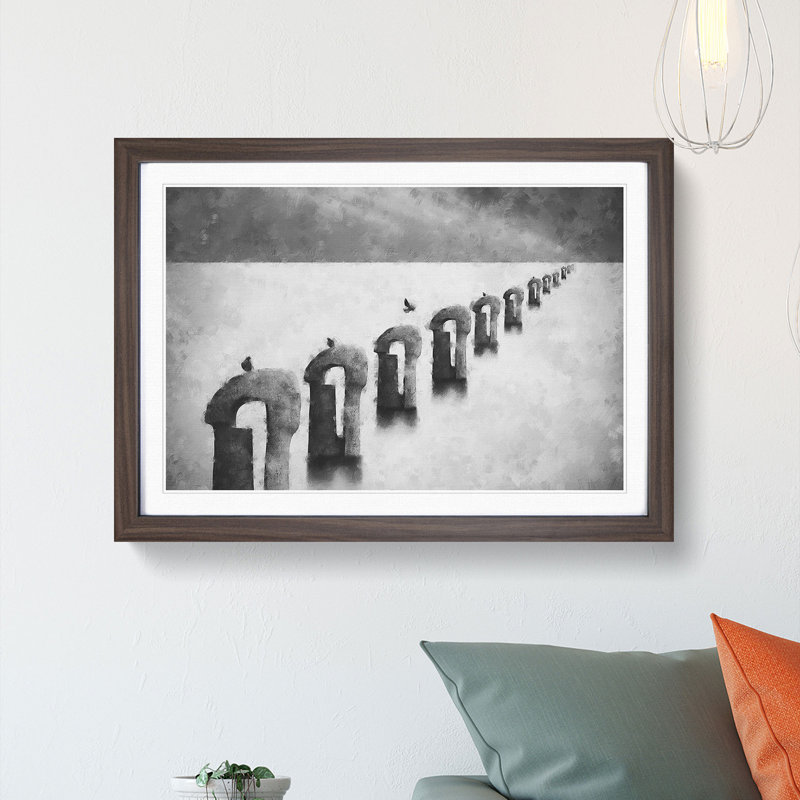 Perched Pigeons - Picture Frame Graphic Art Print, 33cm H x 45cm W x 2cm D, Walnut