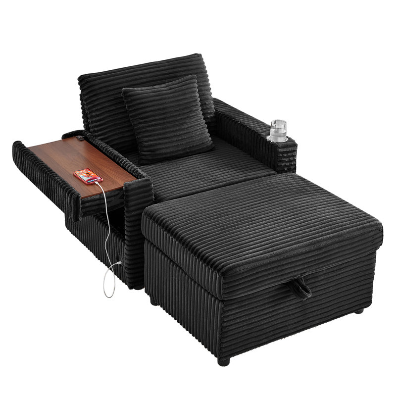 Fauteuil rembourré 34,5 po Corduroy, Noir