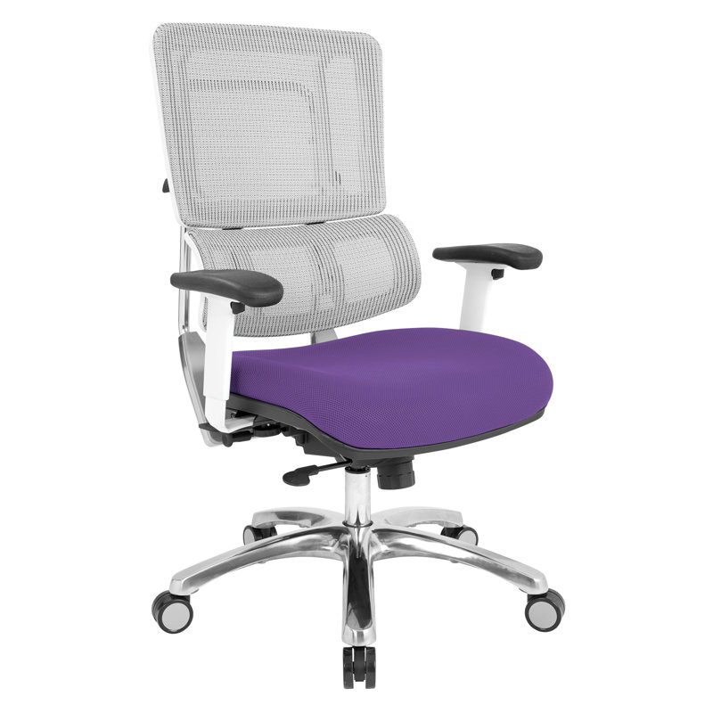 Chaise de travail ergonomique Pro-Line II, Aluminium poli, Tissu en mailles violet / blanc