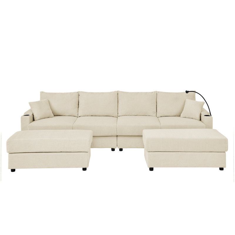 Canapé moderne en U avec 4 sièges et rangement, Beige