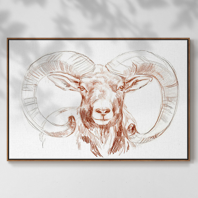 «Big Horn Sheep I», peinture sur toile encadrée, H 17 po x l 25 po x P 2 po, Cadre noyer