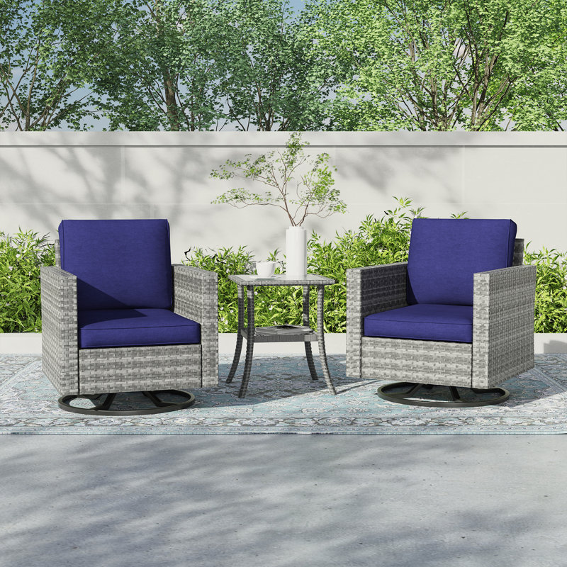 Ensemble de conversation d'extérieur 2 personnes avec coussins et chaises berçantes Mirtis, Gris, Bleu marine