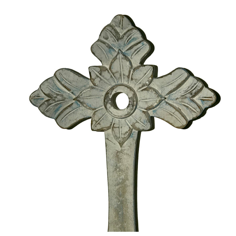 The Shepherd's Light Handmade Religious & Spiritual Solid Wood Wall Decor, Distressed White with Light Blue Patina
