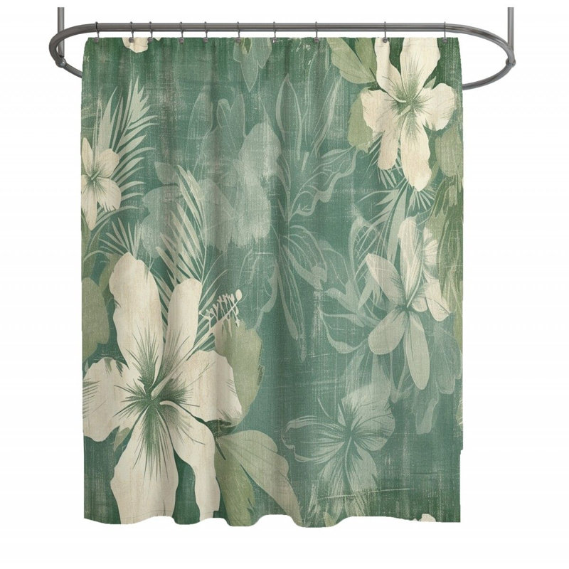Rideau de douche floral - décor de salle de bain rétro, H 83 po x l 70 po