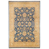 Hand Knotted Wool Area Rug in Blue And Gold
