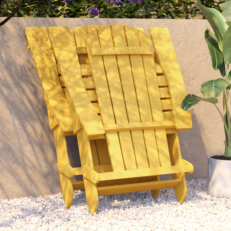 Balasi Contemporary Commercial Grade All-Weather Poly Resin Indoor/Outdoor Folding Adirondack Chair, Yellow
