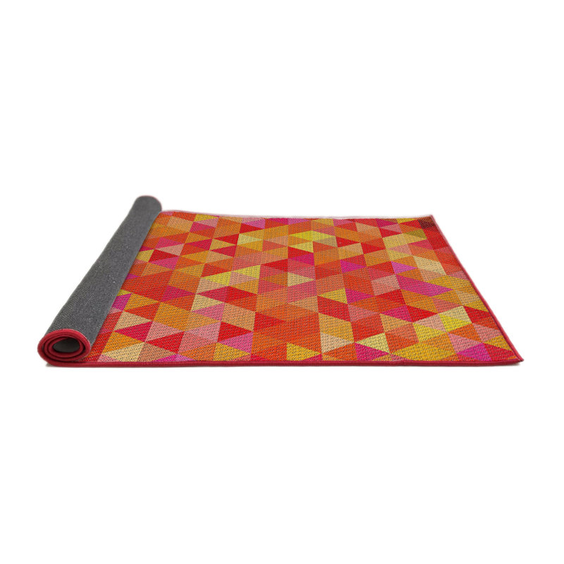 Tapis décoratif orange à motif géométrique Sauceda, Rond 6 pi
