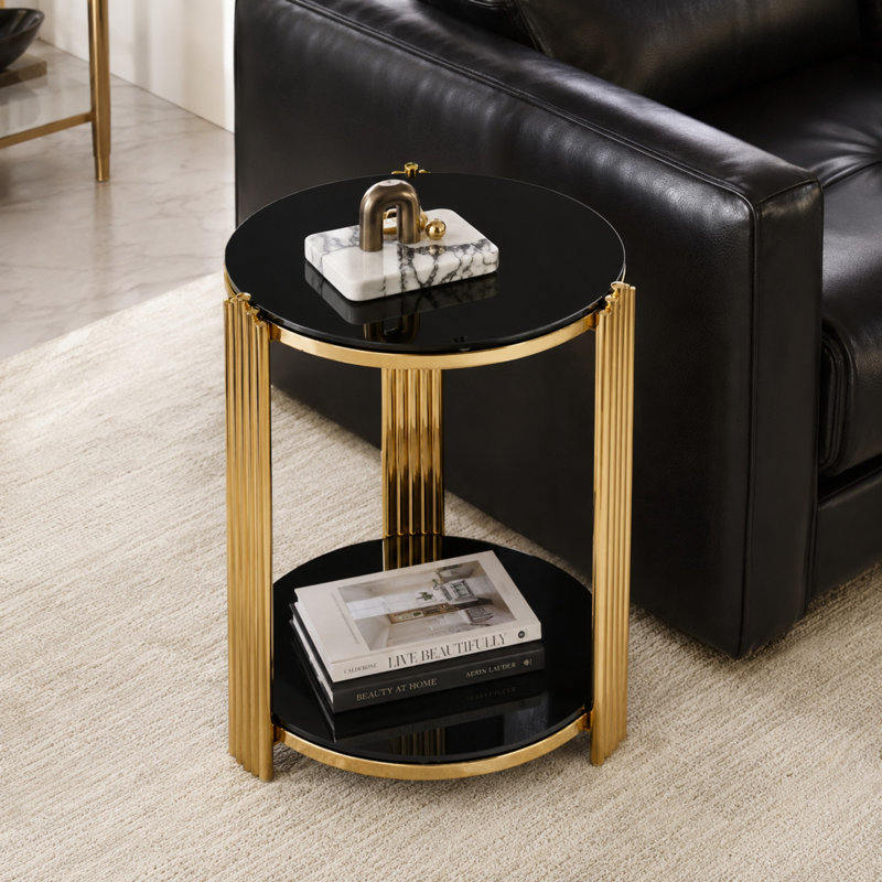 Table basse en verre trempé cannelé Modern Glam, Or/noir