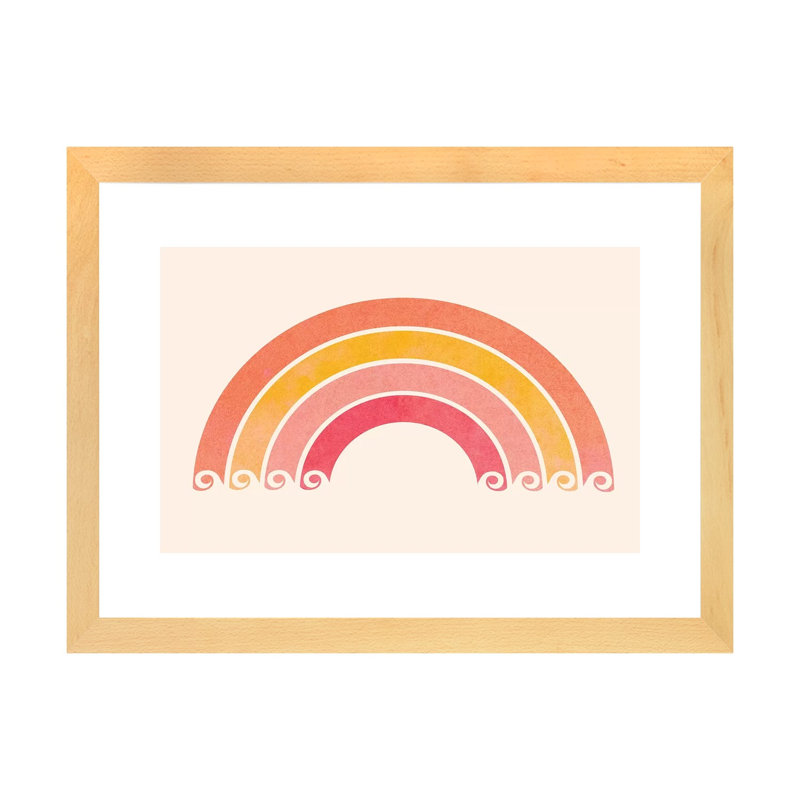 " Retro Rainbow Waves " by Modern Tropical, Natural Wood Framed Fine Art Paper, 16" H x 24" W x 1" D