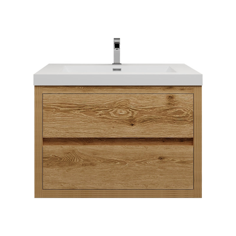 Meuble-lavabo simple 29,5 po avec plateau en acrylique Hoehne, Bois jaune