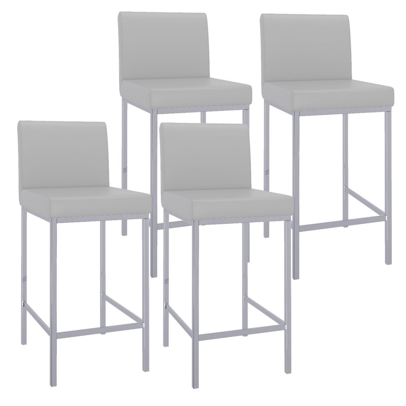 Tabouret de comptoir contemporain en simili cuir et métal 26 po, ensemble de 4 - Chrome, Noir, noir, noir, noir