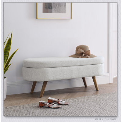Oval Storage Ottoman with Rubber Wood Legs – Upholstered Fabric Footstool Bench